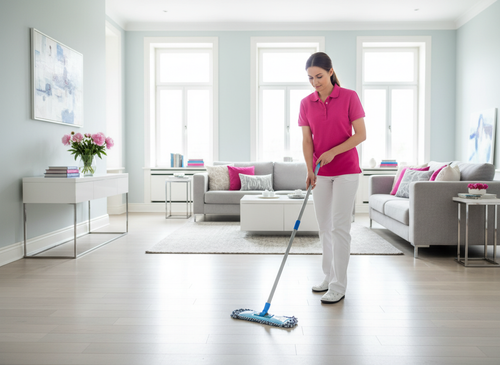 Maid Affordable cleaner mopping floors in a San Antonio home during a BKF Clean