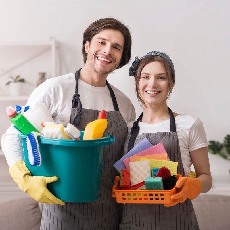cleaners holding products