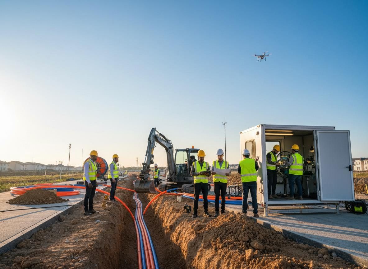 Fiber Optic Installation with Construction Crew and Drone