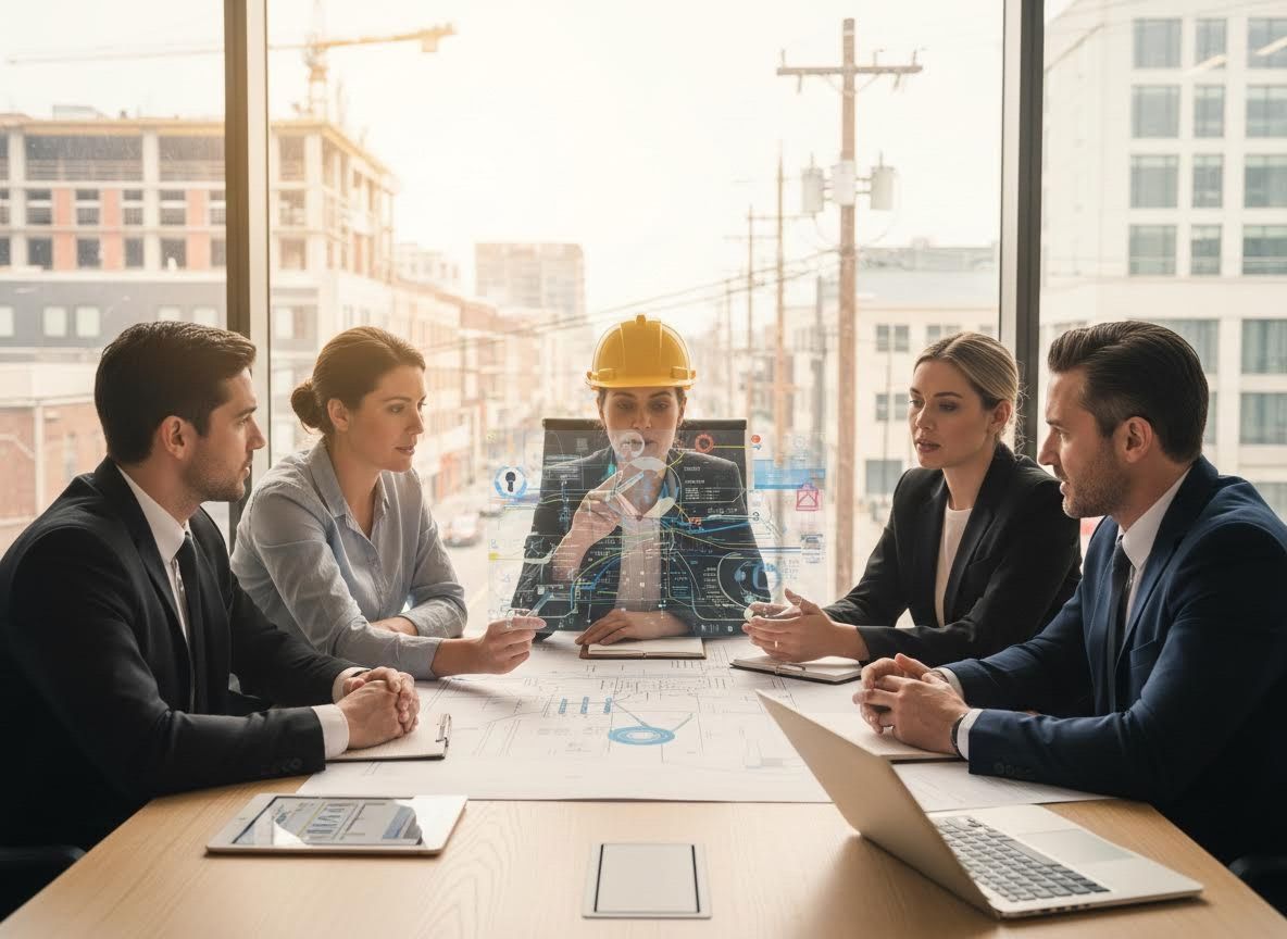 Construction Project Team Meeting with Holographic Display