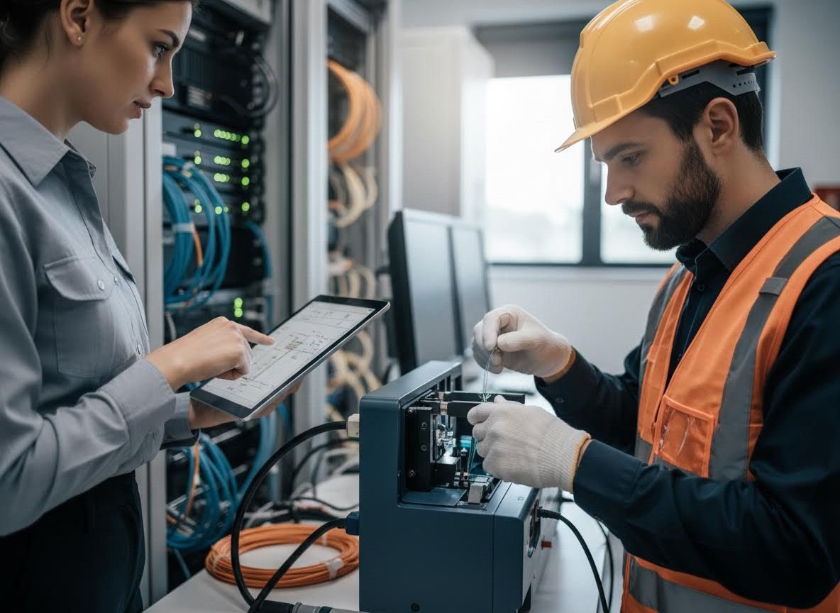 Network Professionals Working in a Server Room