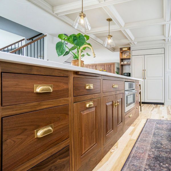 Wood cabinets with new handles.