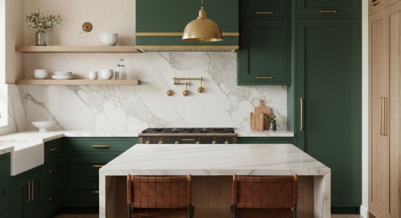 Kitchen with green custom cabinets Kitchen with green custom cabinets