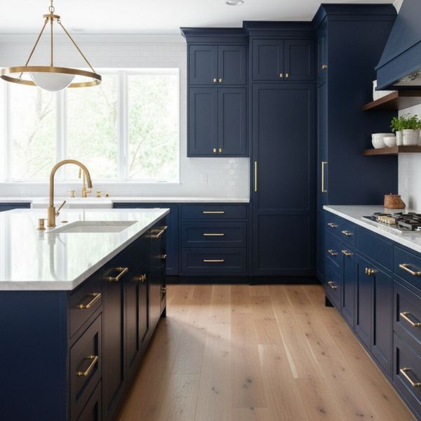 Navy blue kitchen.