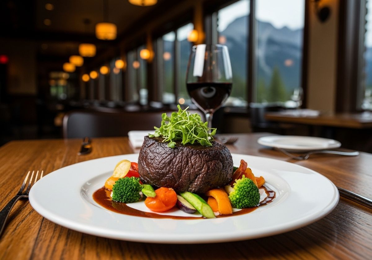Gourmet Steak Dinner with Red Wine