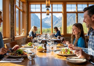 Family Enjoying a Meal with Mountain View