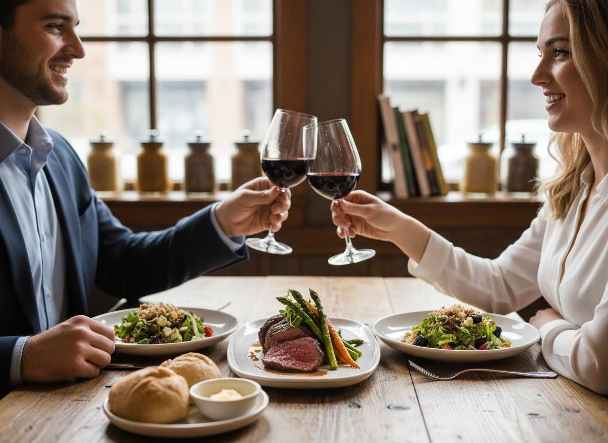 Couple Toasting with Red Wine at a Romantic Dinner