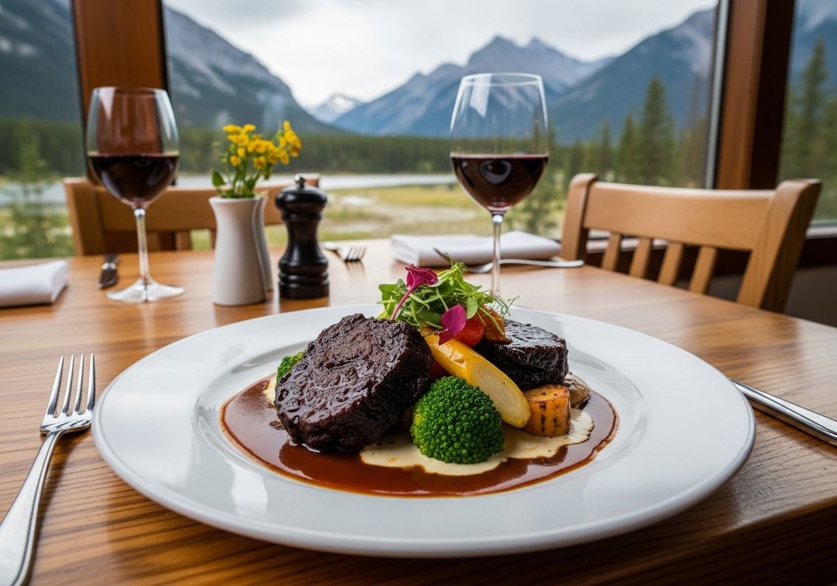 Braised Short Ribs with Red Wine and Vegetable Garnishes
