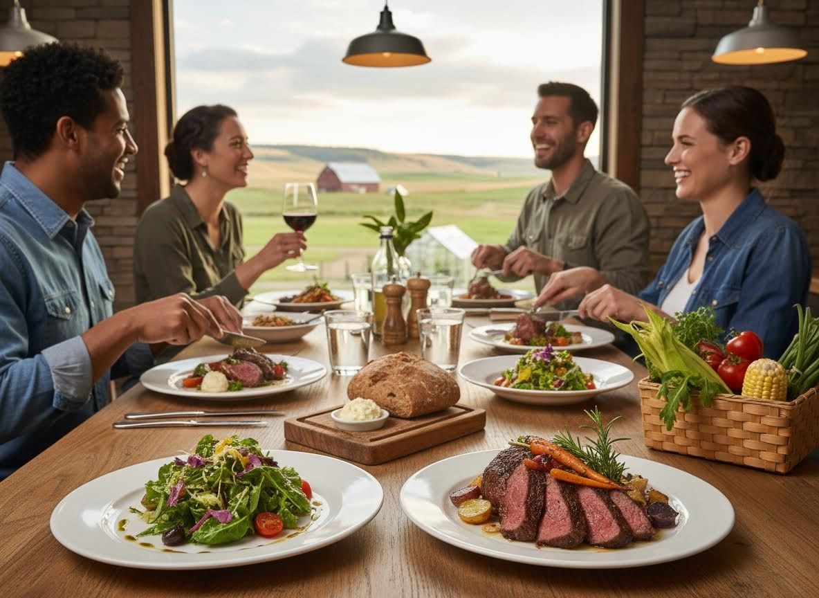 Friends dining outdoors with delicious food