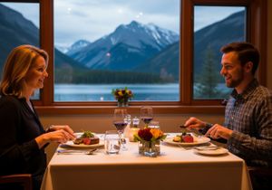 Couple Enjoying Romantic Dinner with Mountain View