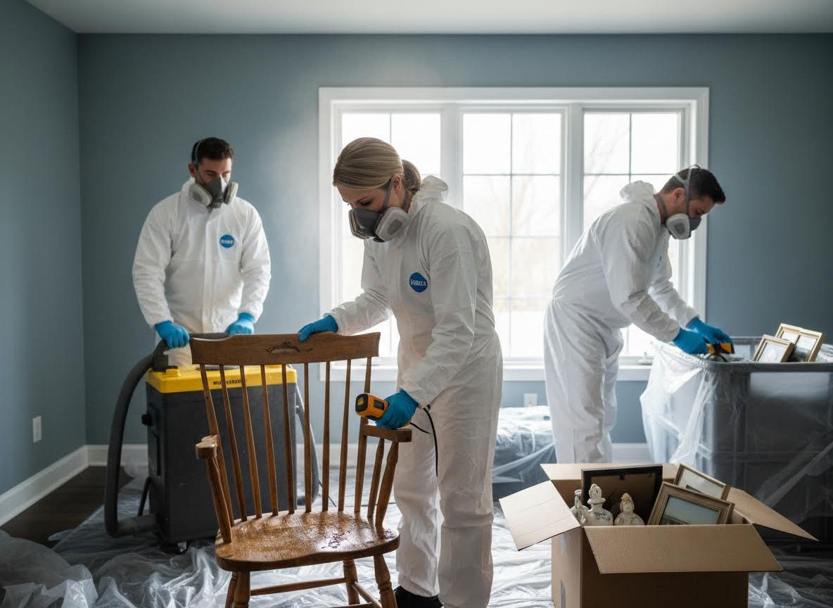 Remediation team cleaning a room
