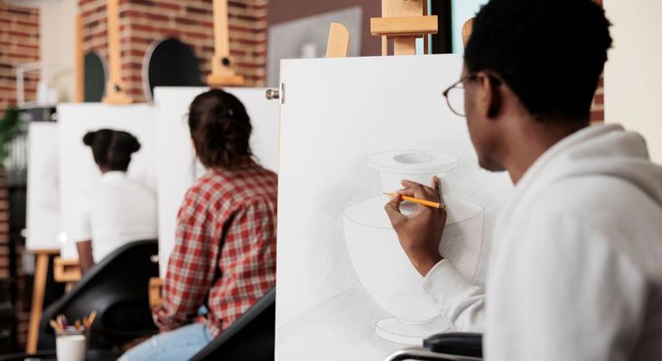 man drawing on easel in art therapy session man drawing on easel in art therapy session