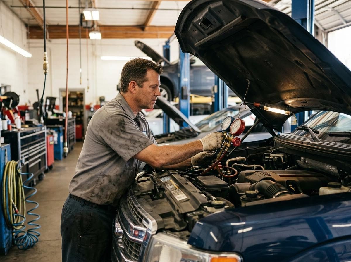 Auto Mechanic Servicing Car Engine