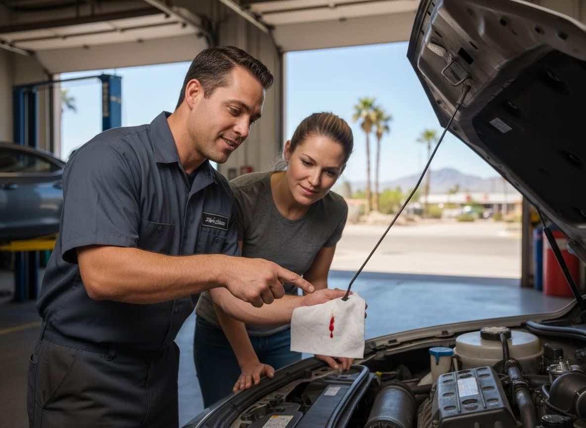 Mechanic Explaining Car Fluid to Customer