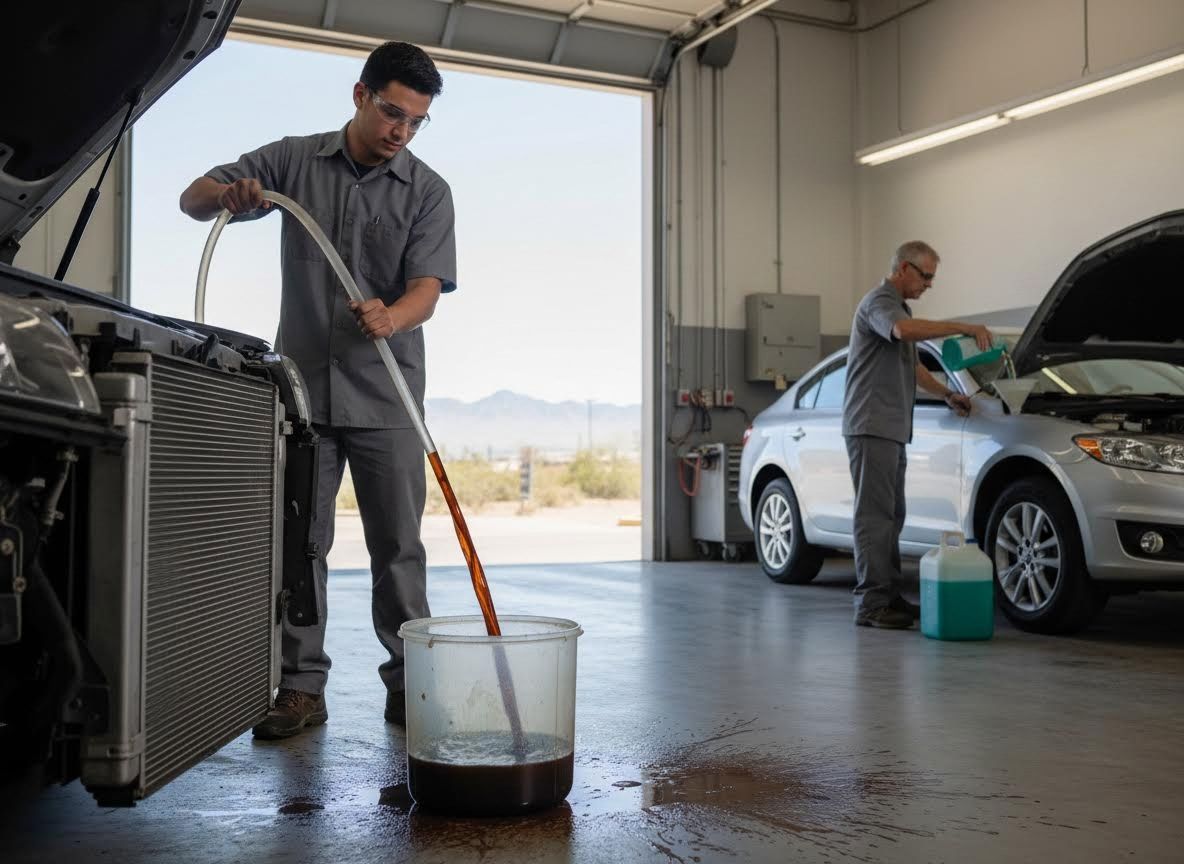 Auto mechanics performing car maintenance