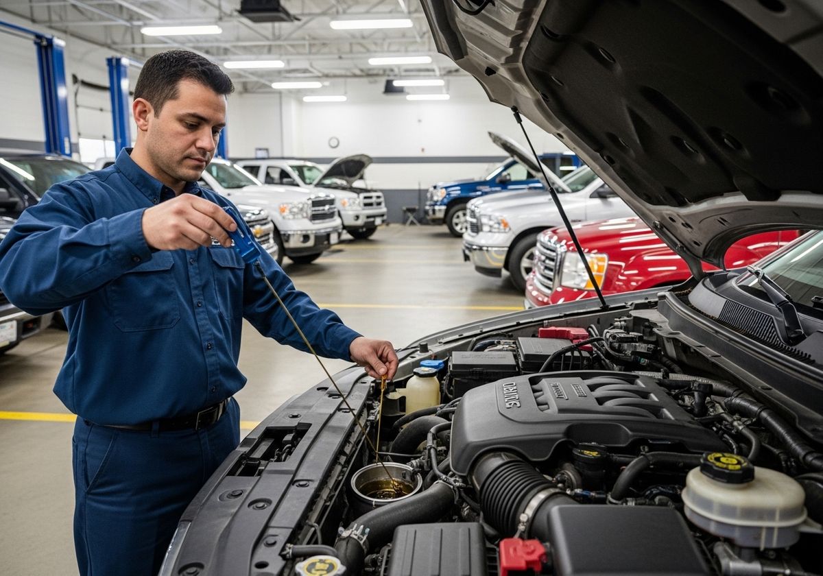 Mechanic checking car oil level