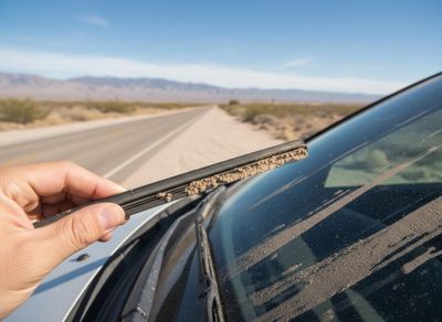 Dusty Windshield Wiper on Desert Road