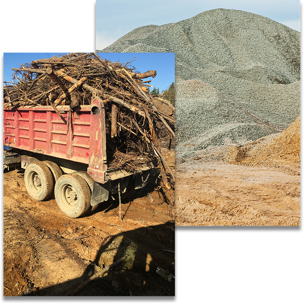 Image of truck moving tree stumps and gravel pit