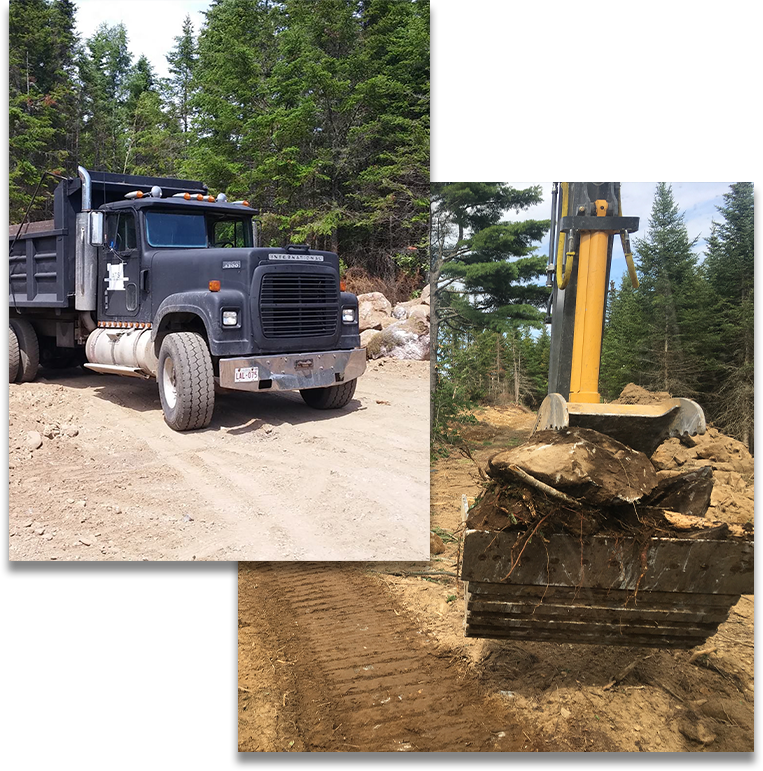 Image of work truck and excavator moving earth