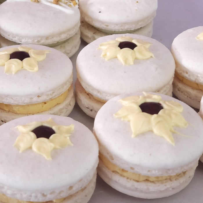 White macarons with flowers