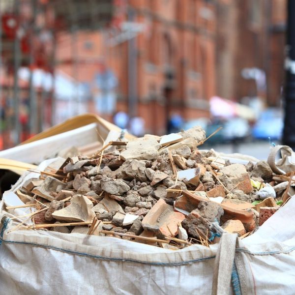 large back full of concrete debris