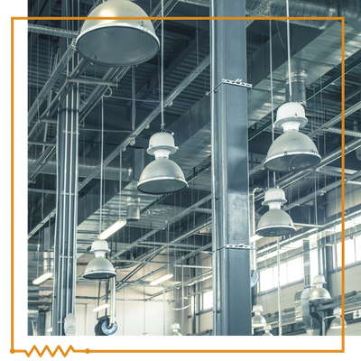 hanging lights in warehouse / industrial building