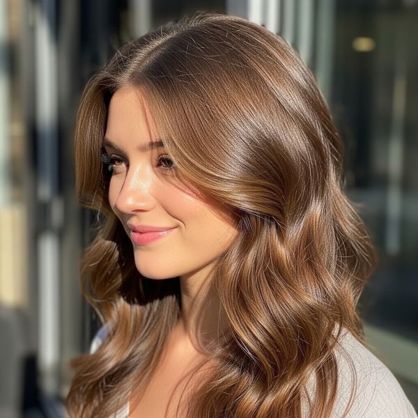 woman with long styled hair 