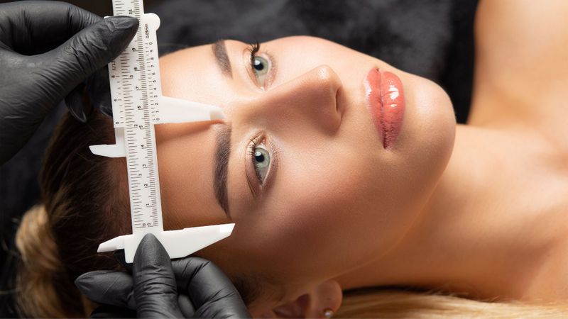 woman getting an eyebrow measurement