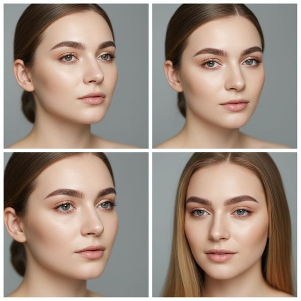 Woman applying light makeup, showcasing healthy, well-groomed eyebrows Woman applying light makeup, showcasing healthy, well-groomed eyebrows