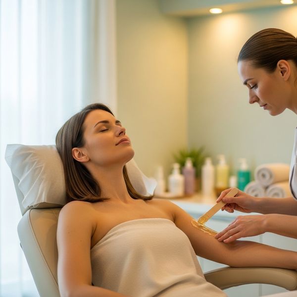 woman getting her arms waxed at a spa