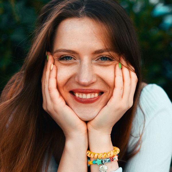 happy woman with natural makeup