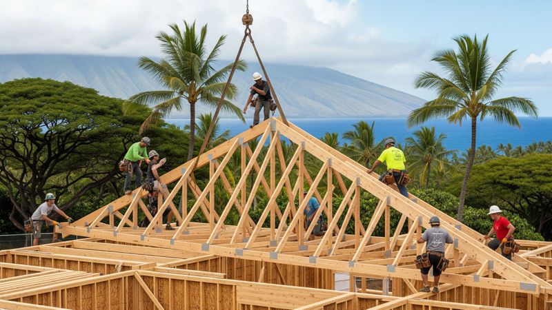 Wooden roof truss.