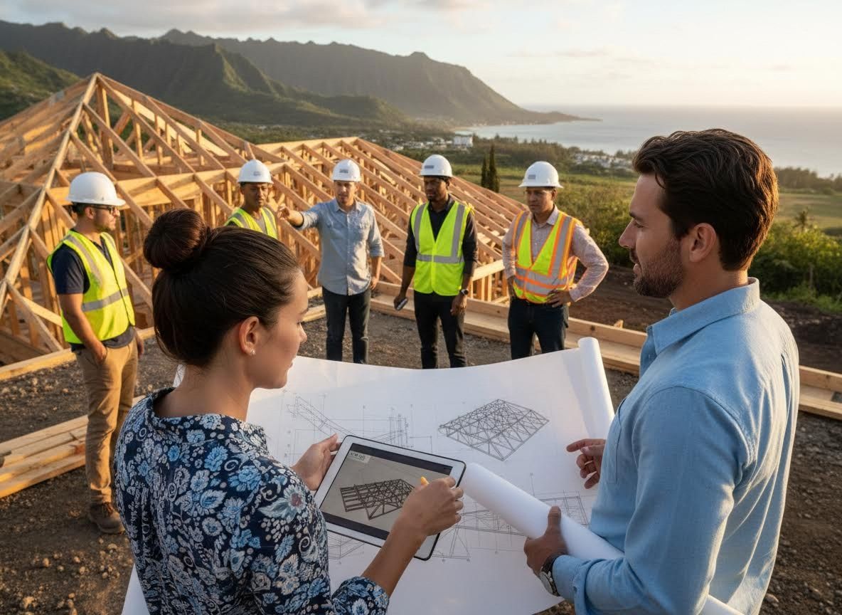 Construction Team Reviewing Digital and Print Plans