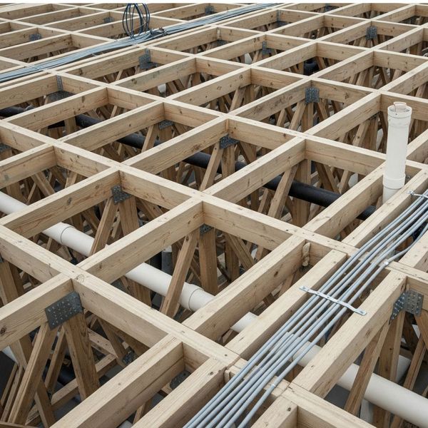 Wooden trusses. Wooden trusses.