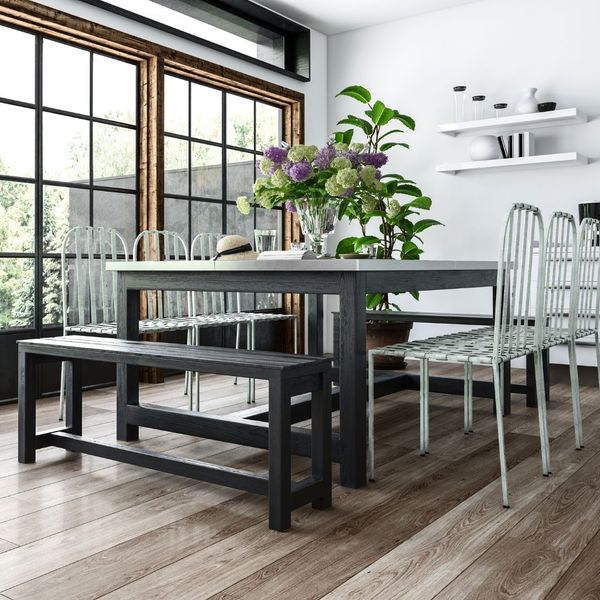 grey modern dining table and bench