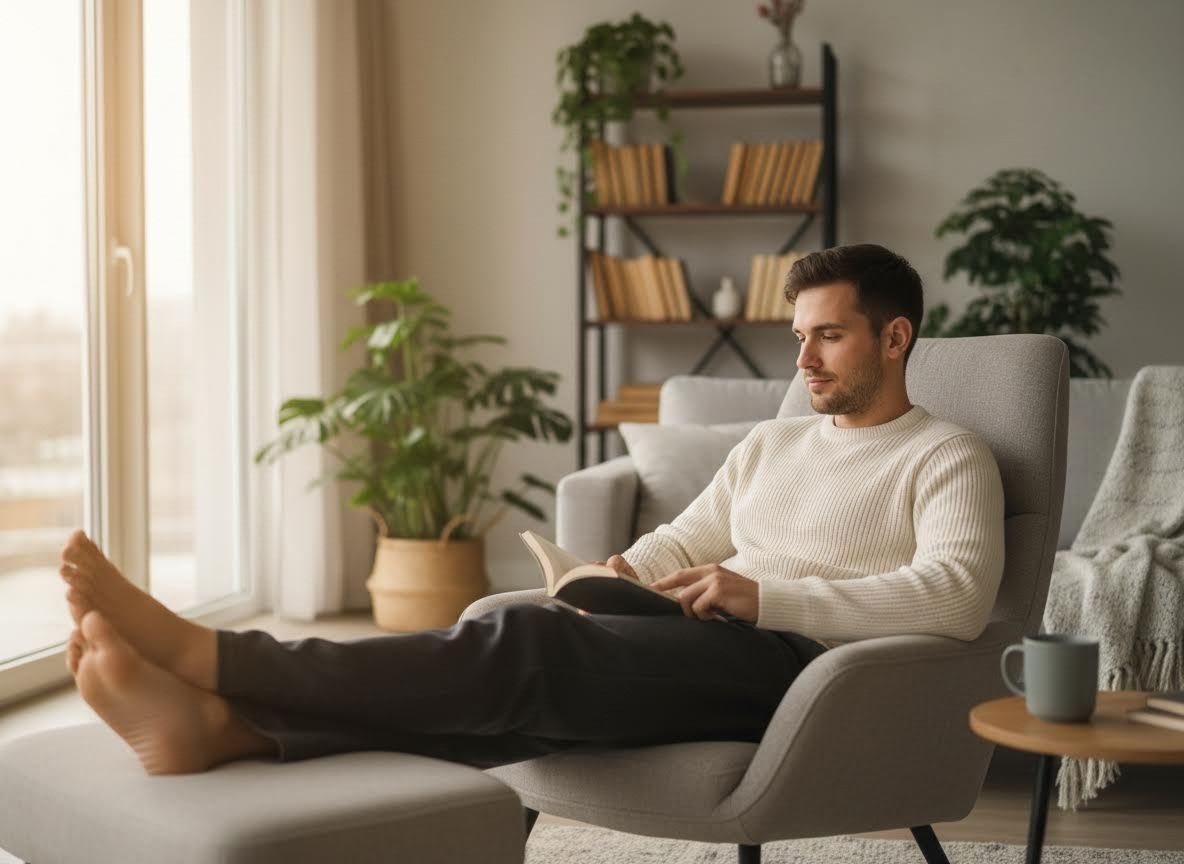 relaxing in a chair in an apartment