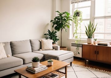 Apartment living room with a few lush indoor plants