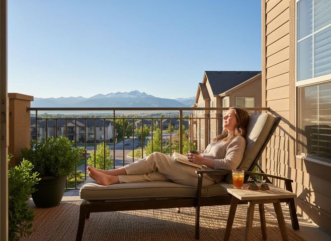 person relaxing on apartment patio in Firestone, Colorado
