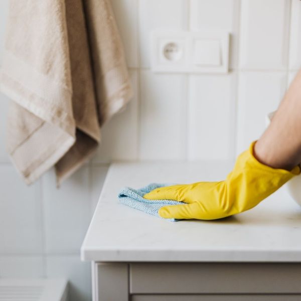 cleaning a bathroom counter