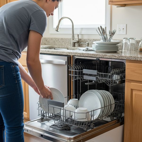 person loading a dishwasher