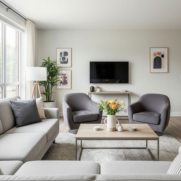 A well-organized apartment living room