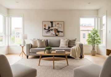 Bright, clean, and modern luxury apartment living room interior