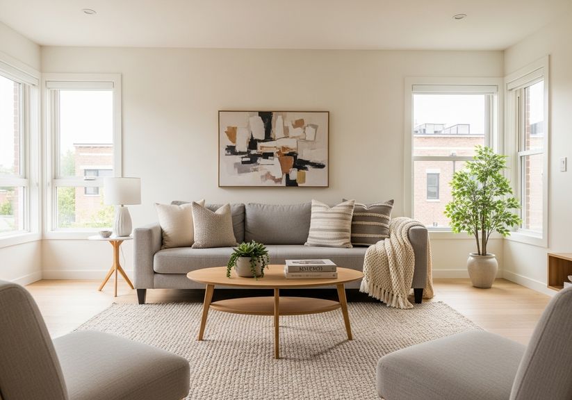 Bright, clean, and modern luxury apartment living room interior