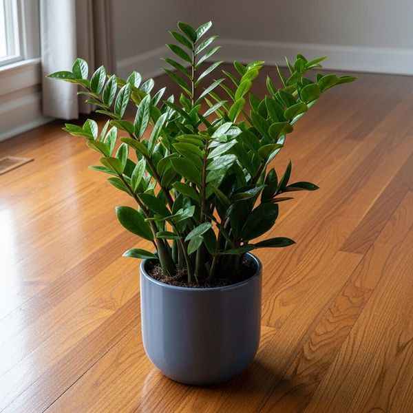ZZ Plant in a planter on the floor
