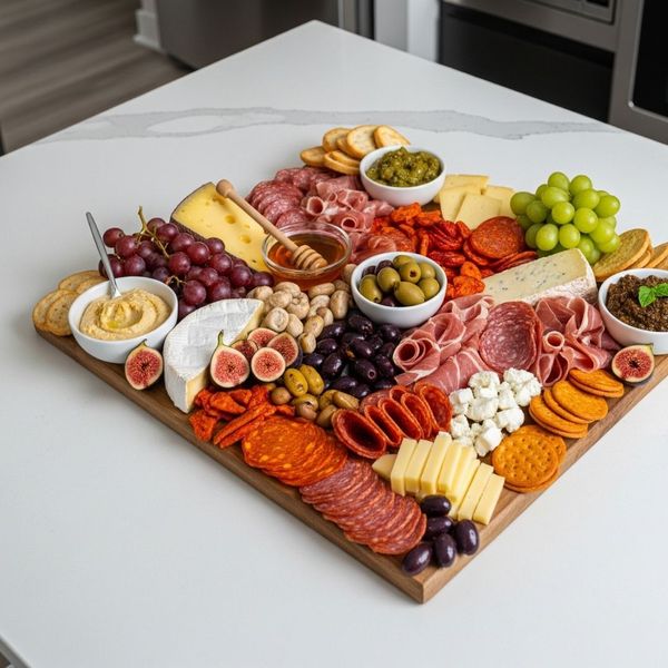 A delicious spread of appetizers on an apartment kitchen counter