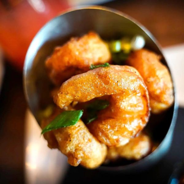 A close-up of crispy onion rings