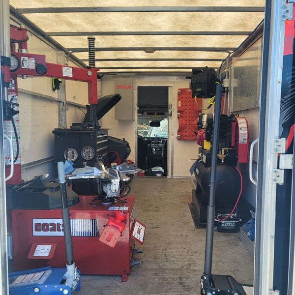 Inside an autoworks work van