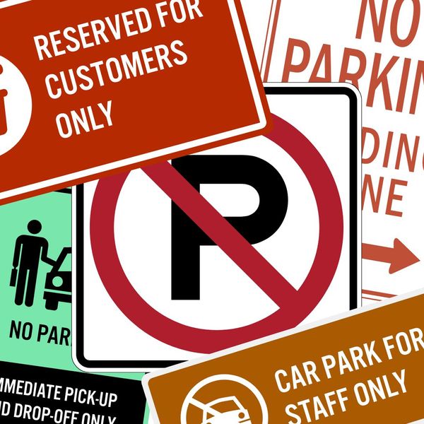 collage of no parking signs