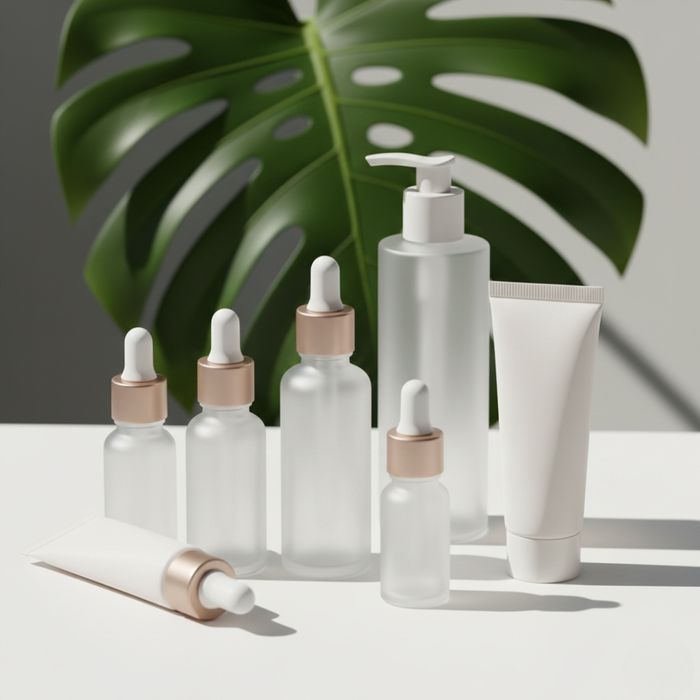 Elegant display of various skin care serums and specialty products.