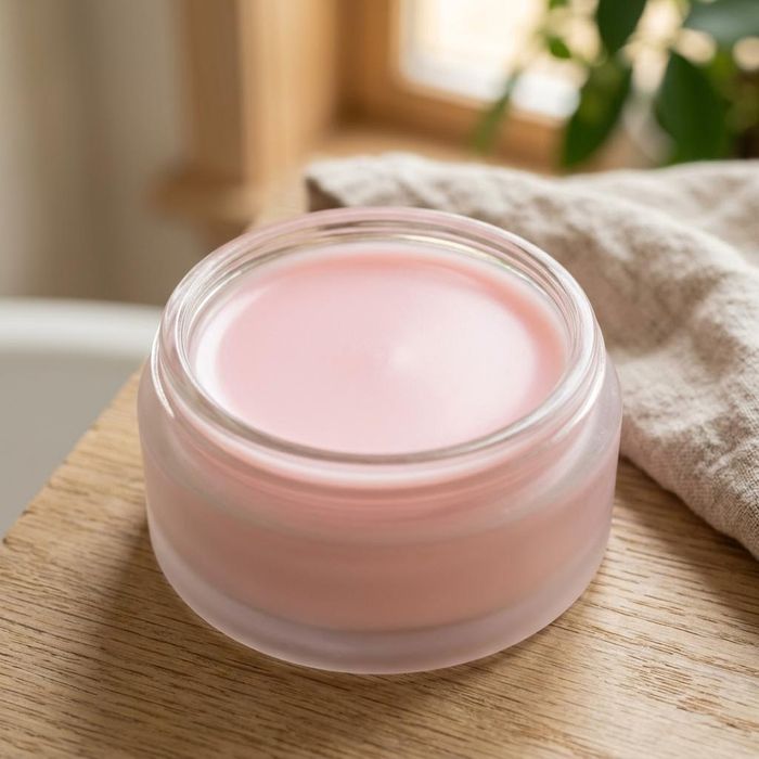 A silky, flawless pink beauty balm surface, showcasing complete, smooth composition.